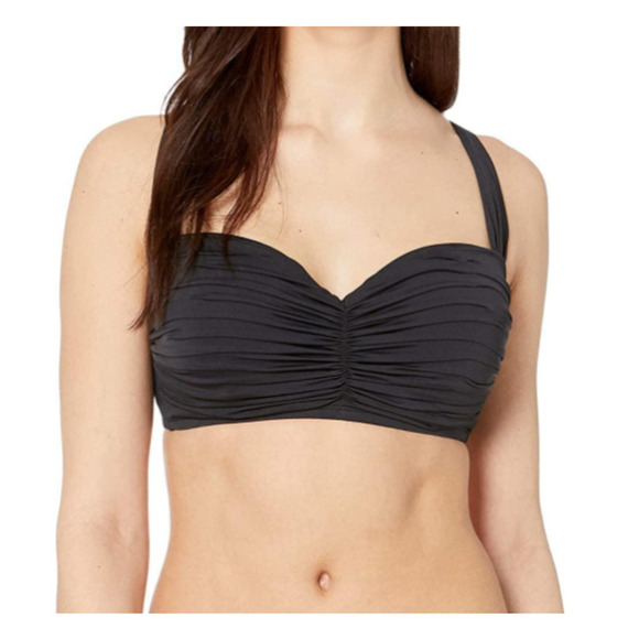 BLEU by Rod Beattie Black Ruched Detail Criss-Cross Back Bikini Top Size 40D - Picture 1 of 8